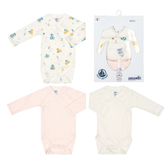 Petit Bateau - Pink Long Sleeve Crossover Bodysuits (Pack of 3)