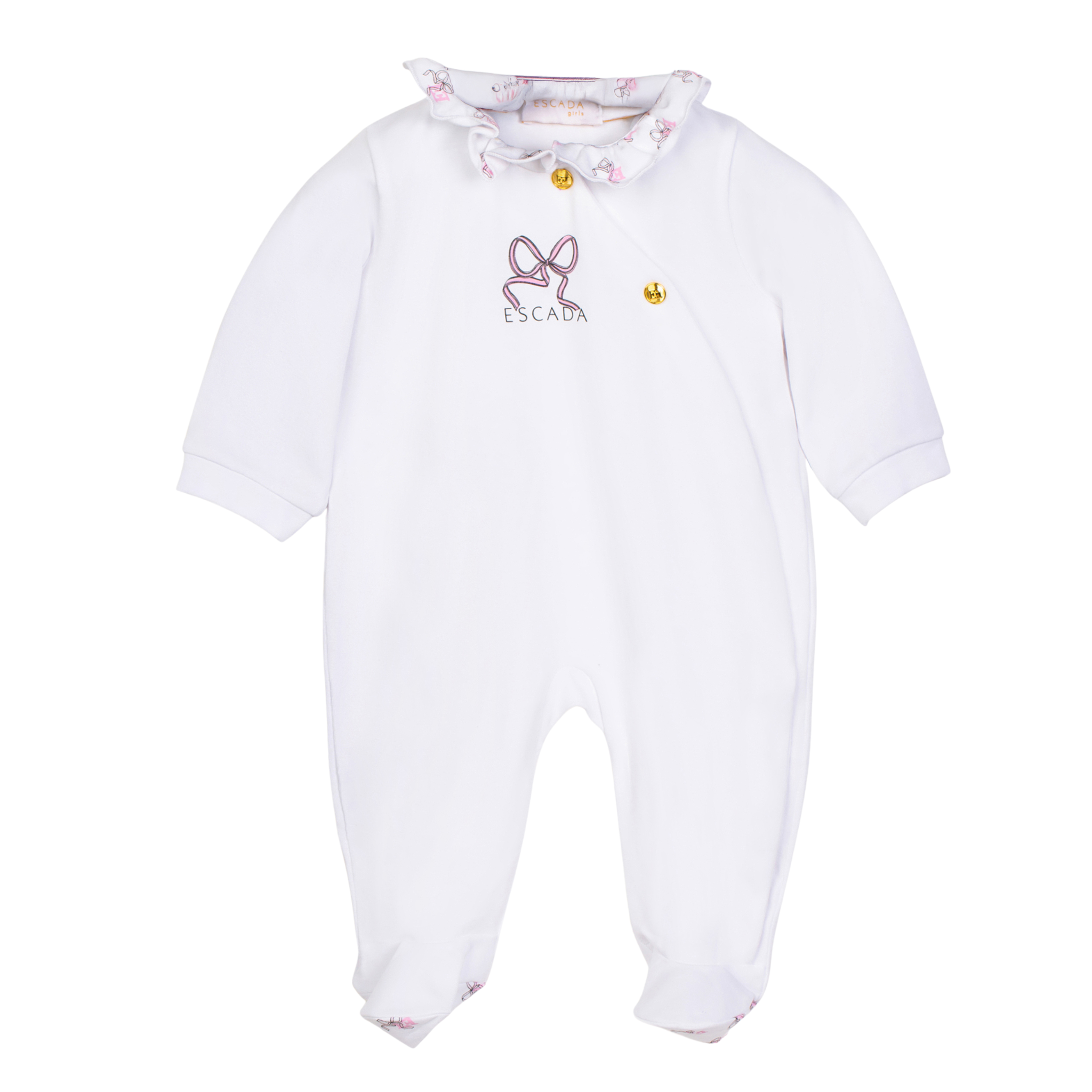 Escada Infant Girl Bright White Long Sleeve Footie – Luxury Baby Sleepsuit