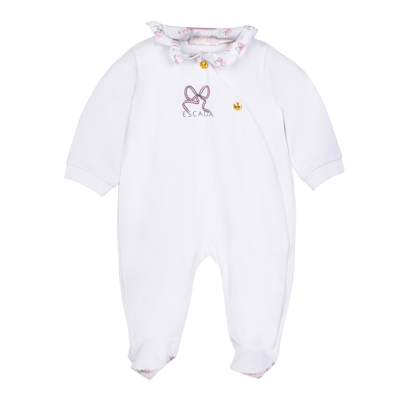 Escada Infant Girl Bright White Long Sleeve Footie – Luxury Baby Sleepsuit