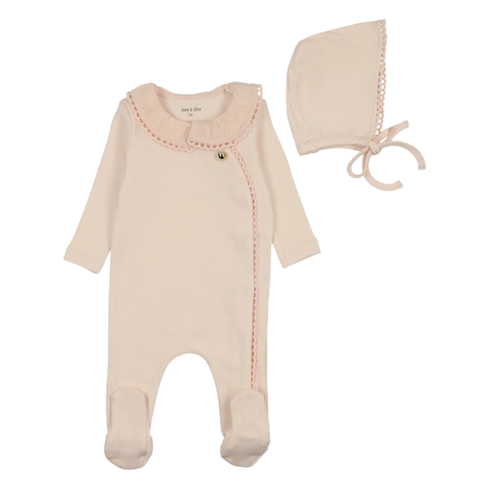 Bee & Dee Pinkalicious Pleated Collar Footie and Bonnet Set Elegant Vibrant Pink Boutique Newborn Toddler Outfit