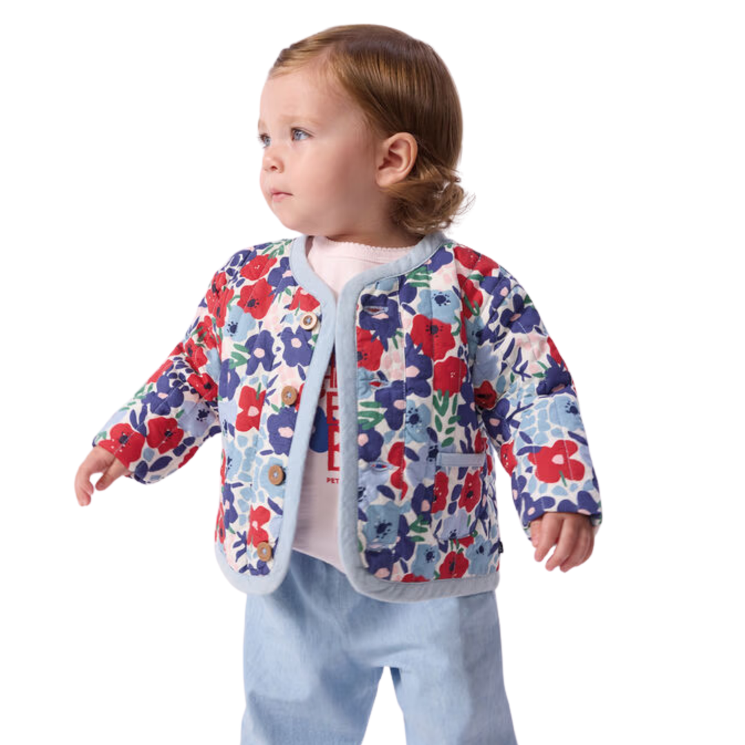 Petit Bateau Girl Floral Quilted Jacket