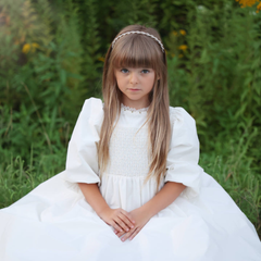 Little Tempest - White Taffeta Smocked Gown