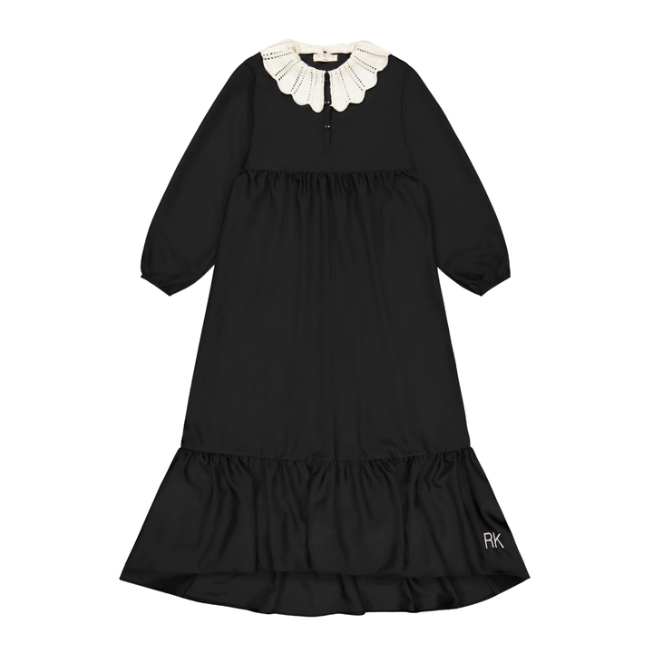 Retro Kid Black Mae Maxi Dress – Removable Knit Collar