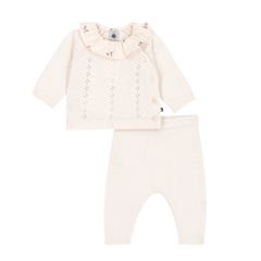 Petit Bateau - Baby Girl 2PC Knit set Sweater with Ruffle and Pant