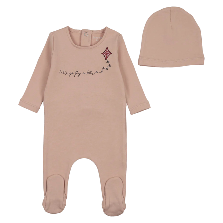 Bee &amp; Dee Rose Lets Go Footie and Beanie Set Vibrant Pink Travel Inspired Newborn Toddler Outfit