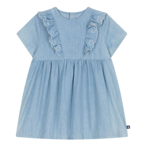 Petit Bateau - Baby Girl SS Chambray Dress With Ruffles
