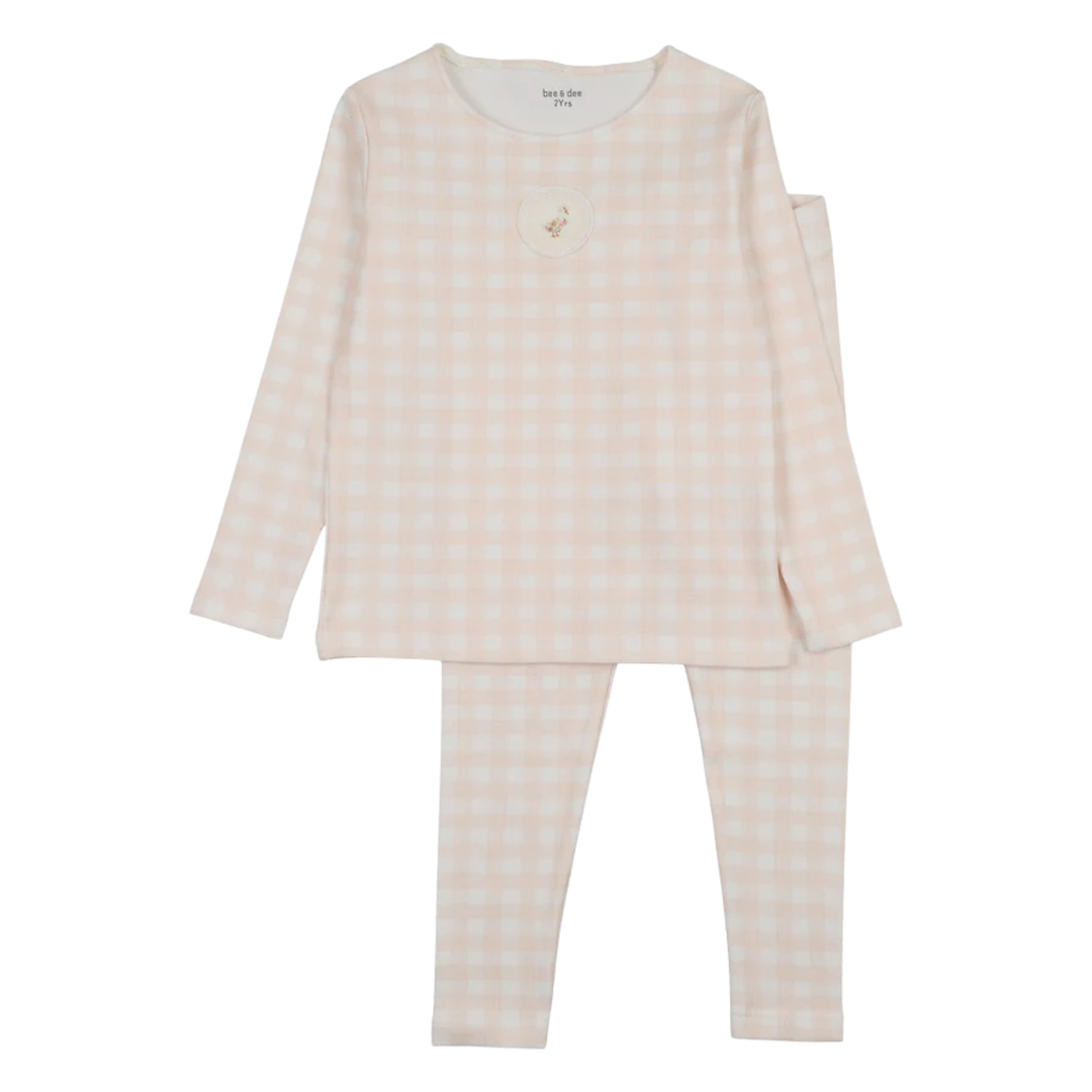 Bee &amp; Dee Chalk White Goose Plaid Loungewear Girls Whimsical Boutique Newborn Toddler Outfit