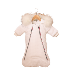 White Contrast Duo Zipper Quilted Baby Jacket – Warm & Stylish Infant Outerwear | Mantel