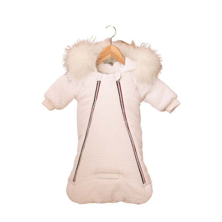 White Contrast Duo Zipper Quilted Baby Jacket – Warm & Stylish Infant Outerwear | Mantel