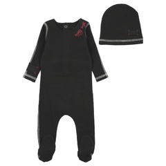 Bee & Dee Black Contrast Footie and Beanie Set Premium Minimalist Newborn and Toddler Outfit