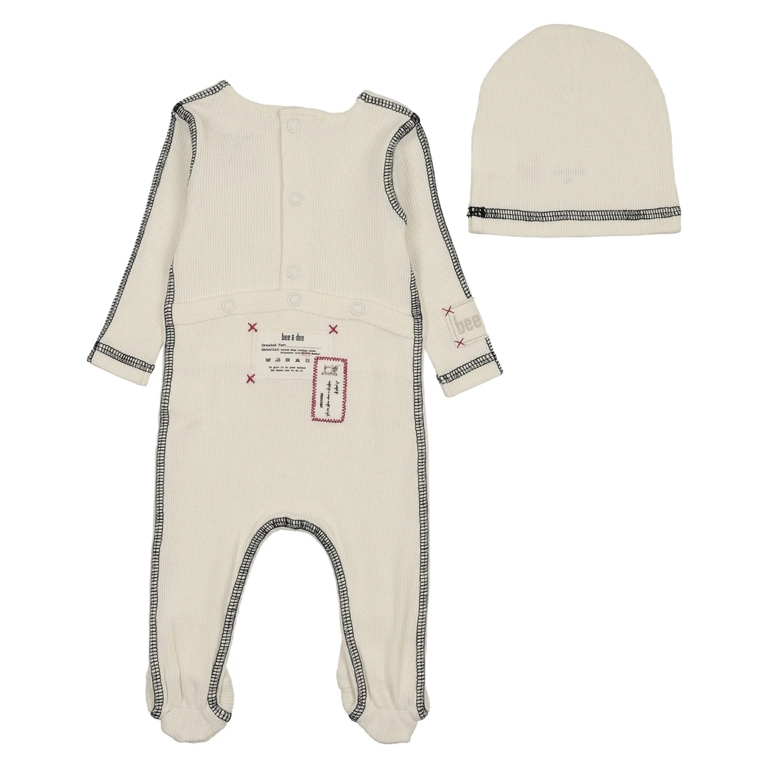 Bee and Dee - Contrast Footie/Beanie - Cream