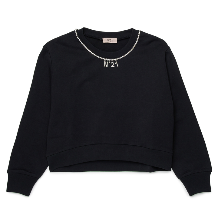 N21 Black Jeweled Trim Sweatshirt – Teens Designer Logo Pullover