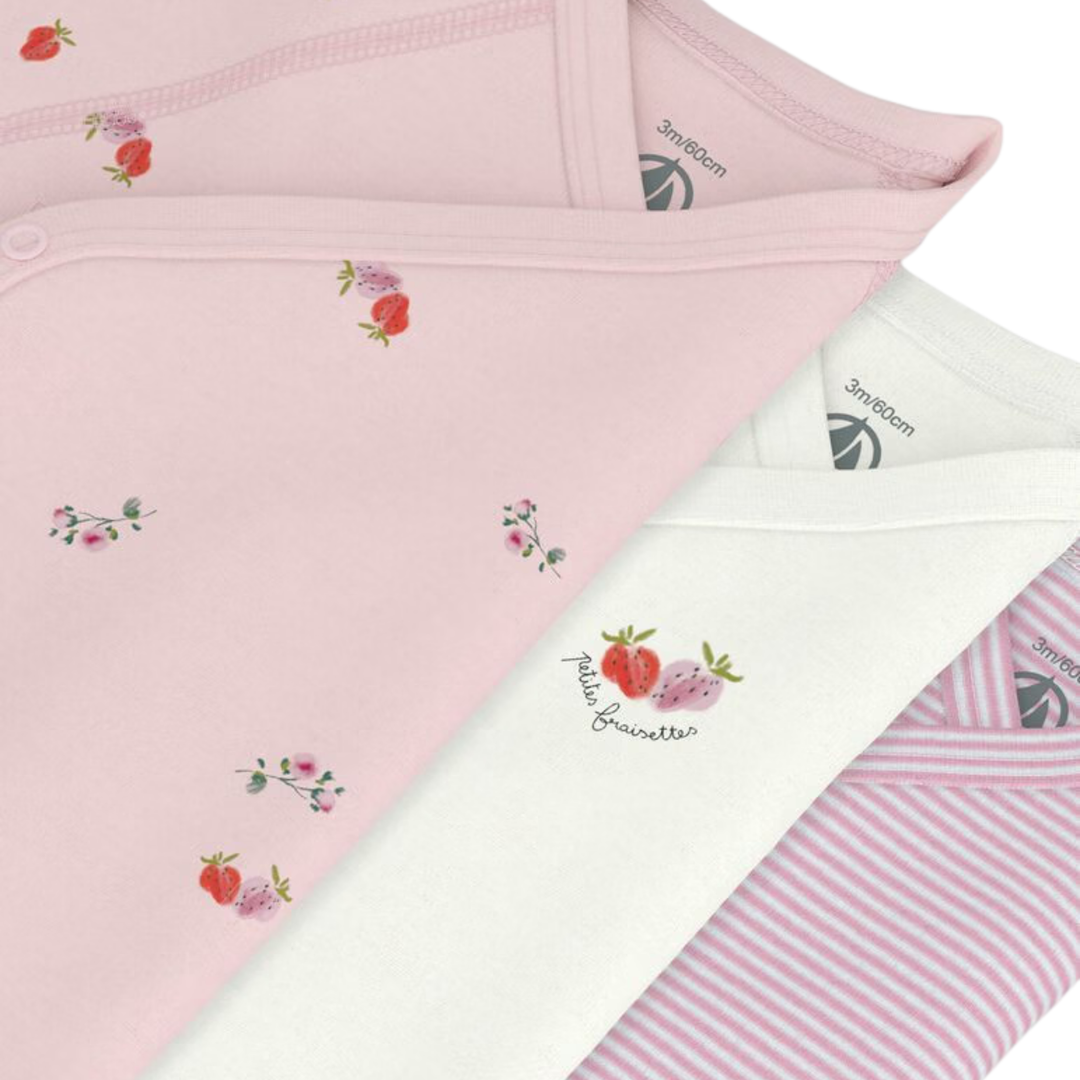 Petit Bateau Baby Girl 3 Pack SS Crossover Stripe Berry Bodysuit