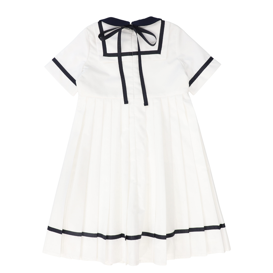 Girls’ Collared Trim Dress – Ivory Classic Occasion Dress