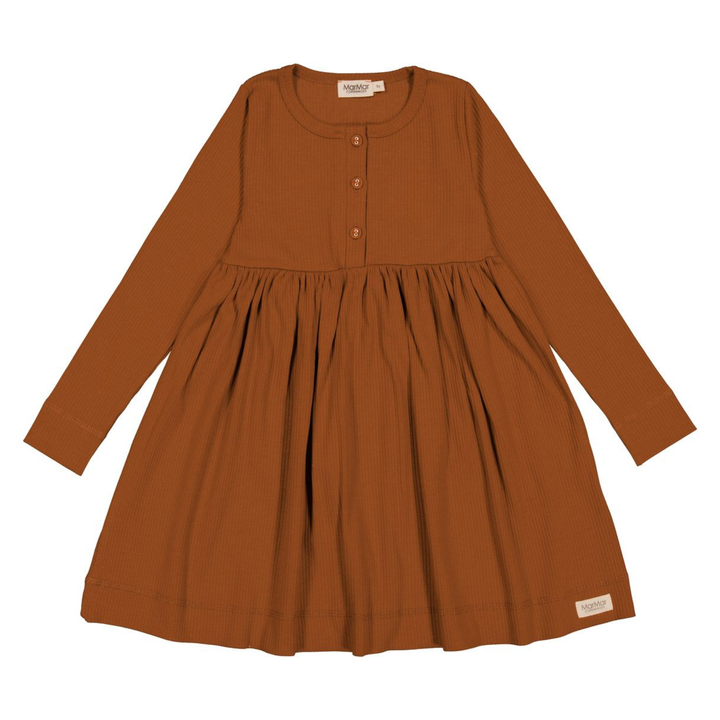 MarMar Spicy Caramel Dima Dress | Elegant Girls’ Long-Sleeve Cotton Dress