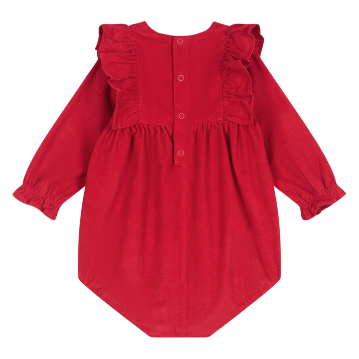 Petit Bateau Baby Girls' Red Corduroy Playsuit - Smocked Holiday Romper with Ruffles | Sizes 3M–36M