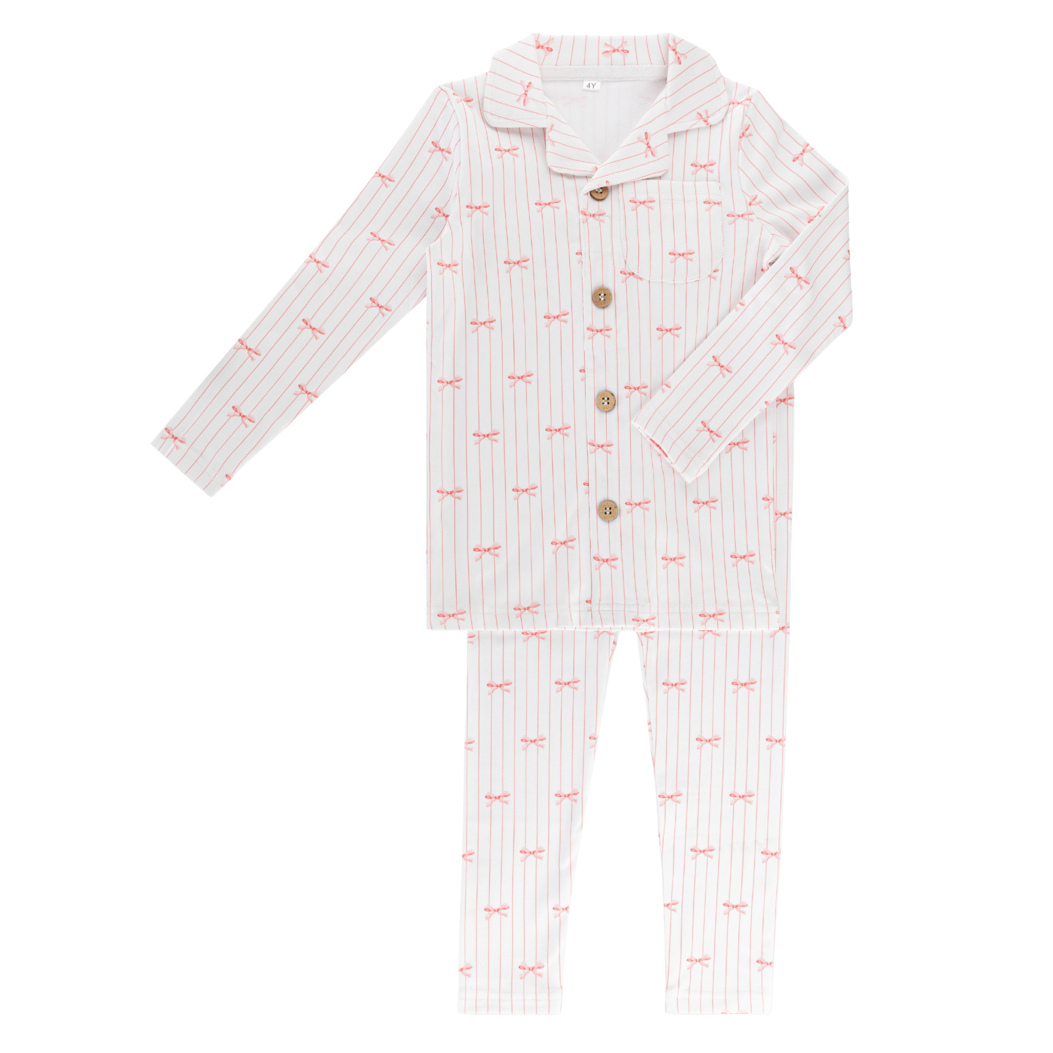 Little Label Pink Bow Print Grandpa Pajama (Soft Cotton) at Little Loungers