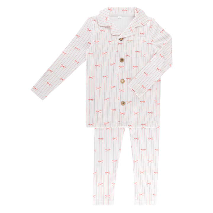Little Label Pink Bow Print Grandpa Pajama – Soft Cotton Sleepwear