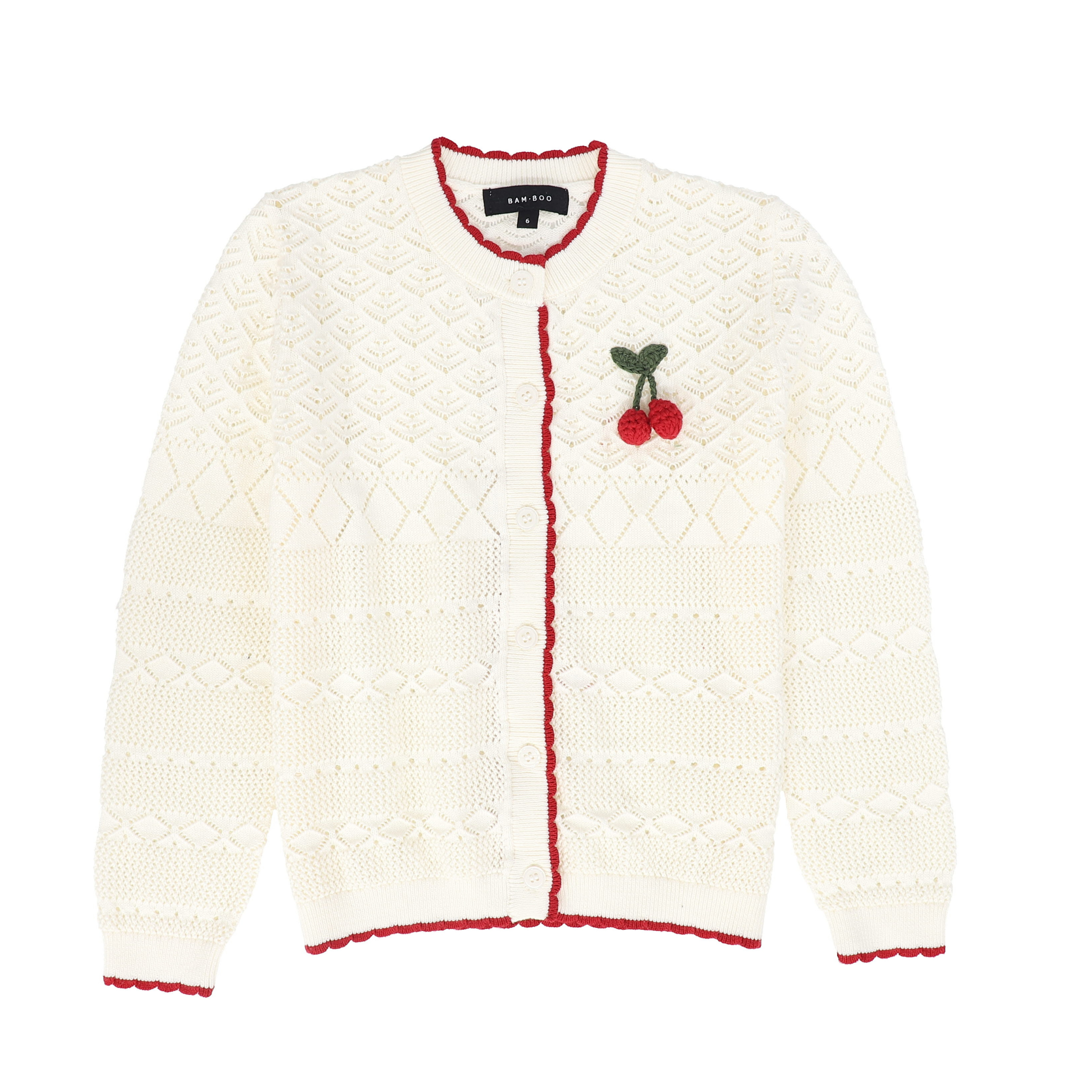 Open Knit Scallop Trim Cardigan
