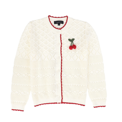 Open Knit Scallop Trim Cardigan