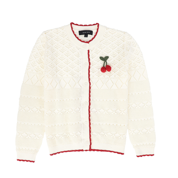 Open Knit Scallop Trim Cardigan