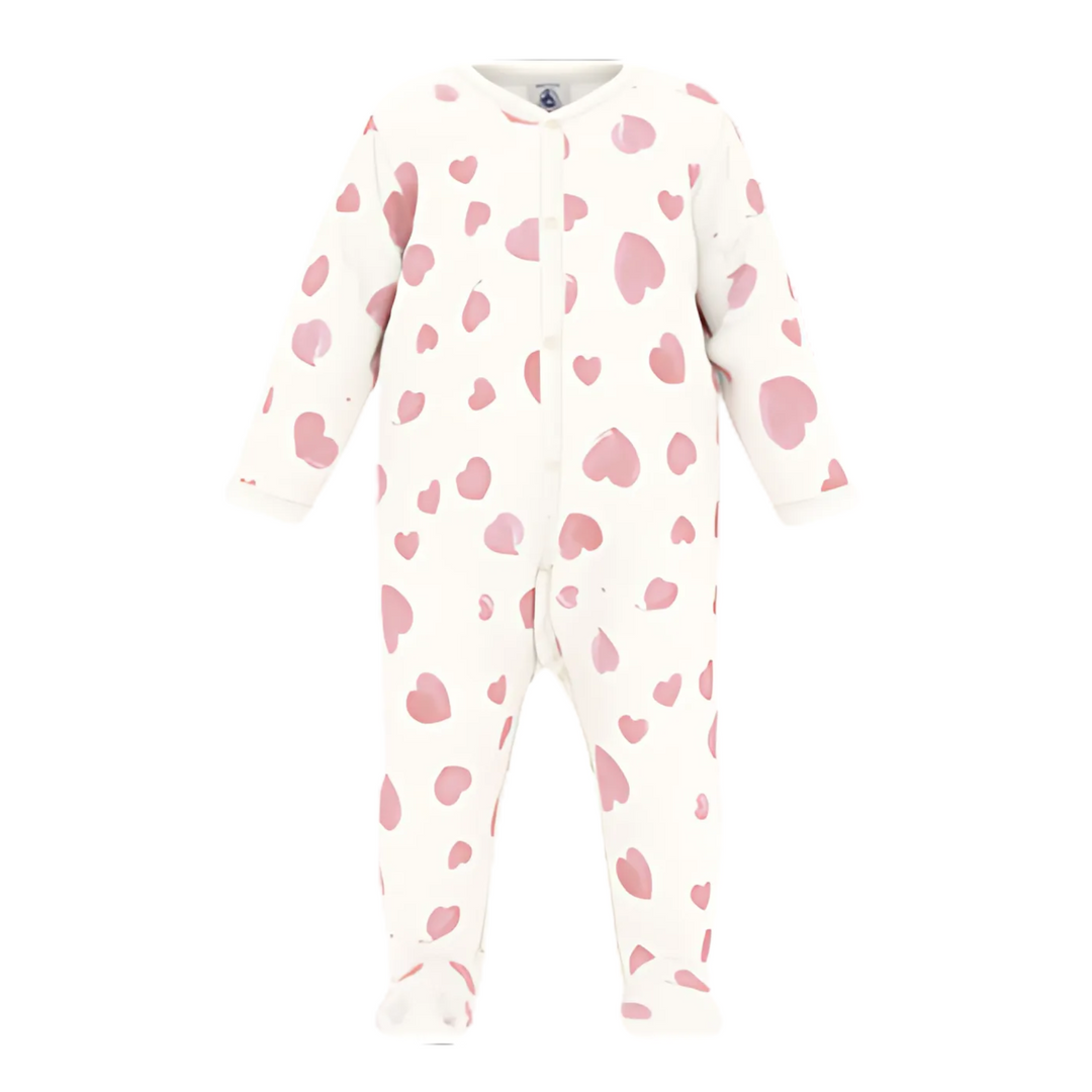 Baby front snap heart print footie, soft cotton newborn sleepsuit and infant pajamas