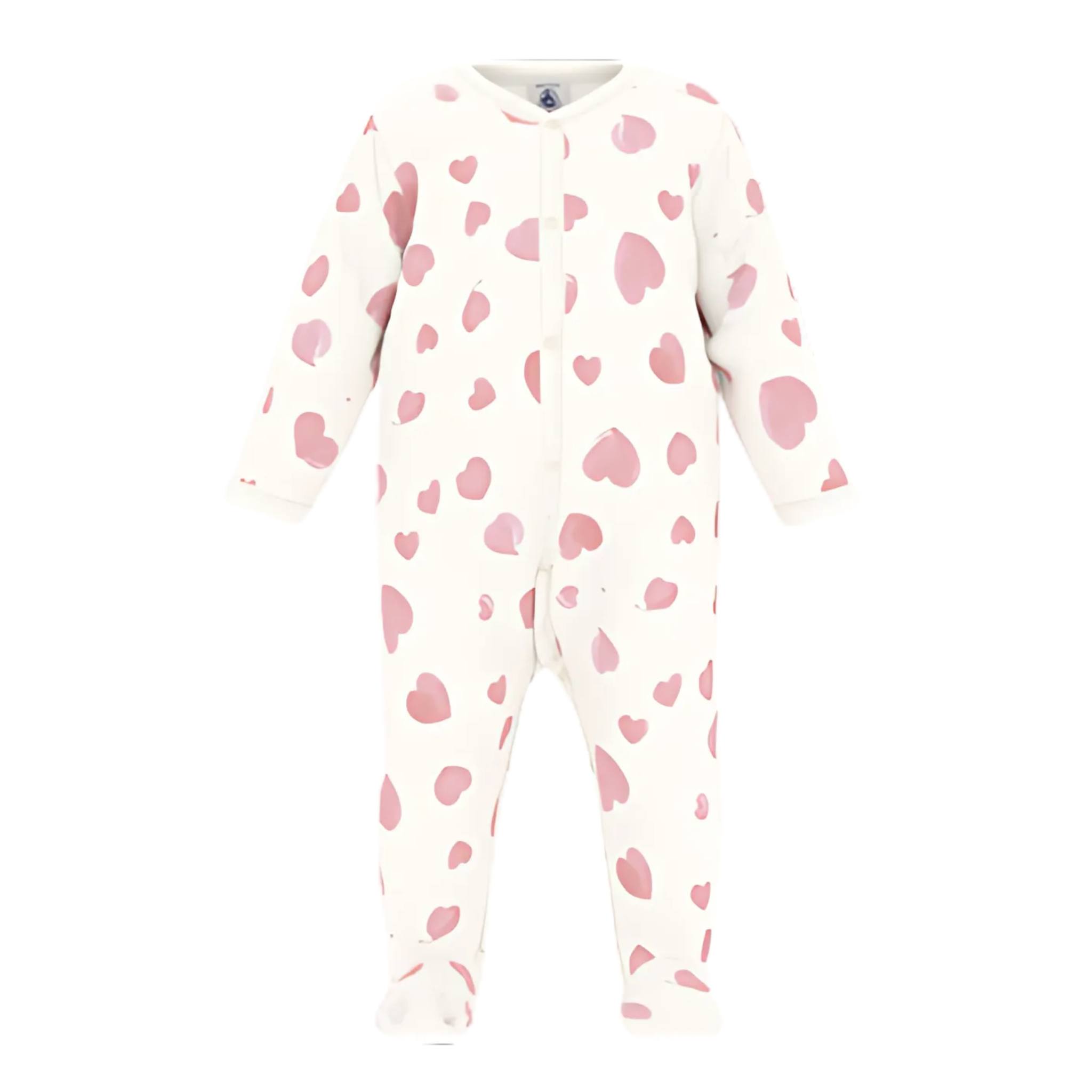 Baby front snap heart print footie, soft cotton newborn sleepsuit and infant pajamas