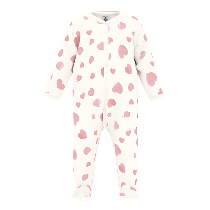 Baby front snap heart print footie, soft cotton newborn sleepsuit and infant pajamas