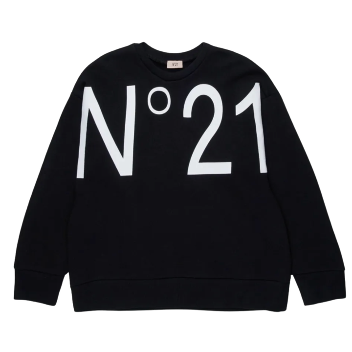 N21 Drop Shoulder Sweatshirt – Black, Premium Cotton Blend, Oversized Logo Detail, Perfect for Modern Streetwear Style