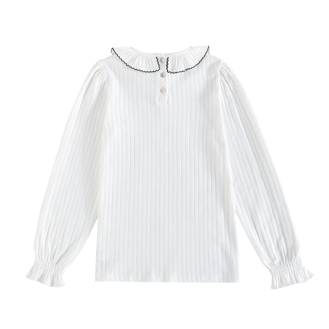 Emery Pointelle Collared Tshirt Long Sleeve