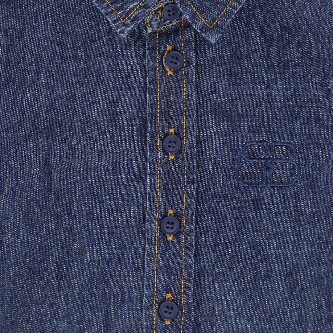 Denim Logo Short Sleeve Shirt – Casual Cotton Button-Up