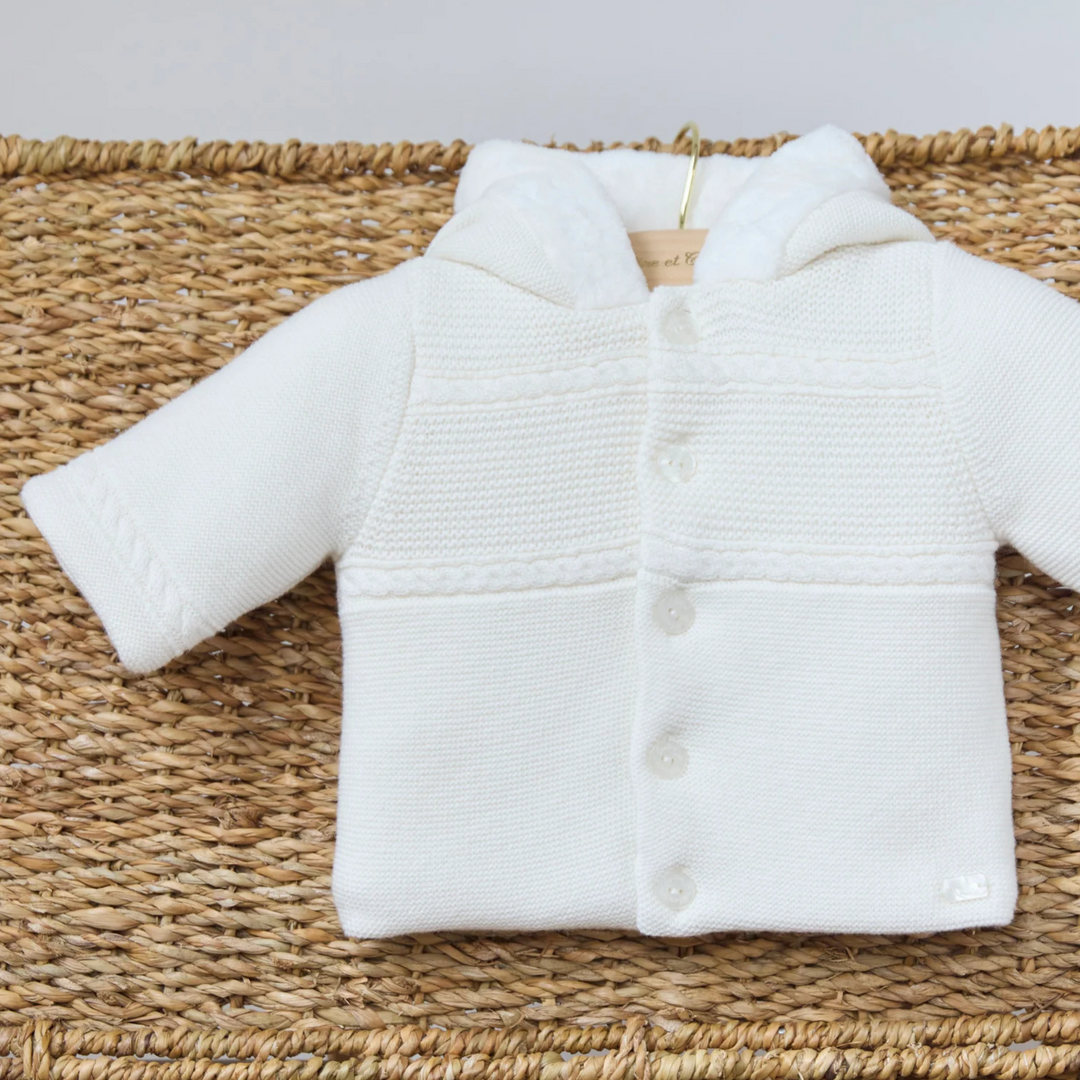 Tartine et Chocolat Cream Fur Lined Knit Jacket