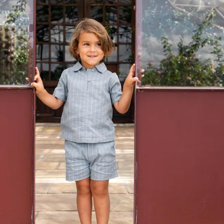 Orange Dimanche Sky Blue Textured Cotton Shirt