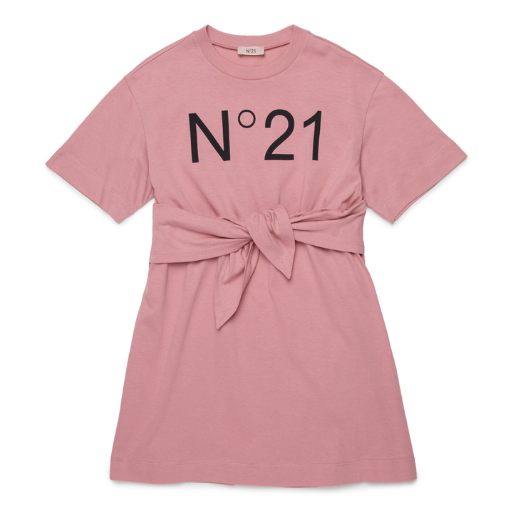 N21 Girls Logo T-Shirt Dress with Tie Waist – Short Sleeve