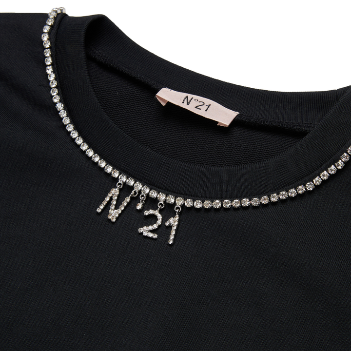 N21 Black Jeweled Trim Sweatshirt – Teens Designer Logo Pullover