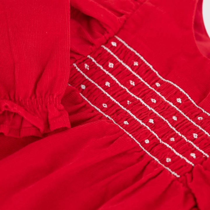 Petit Bateau Baby Girls' Red Corduroy Playsuit - Smocked Holiday Romper with Ruffles | Sizes 3M–36M