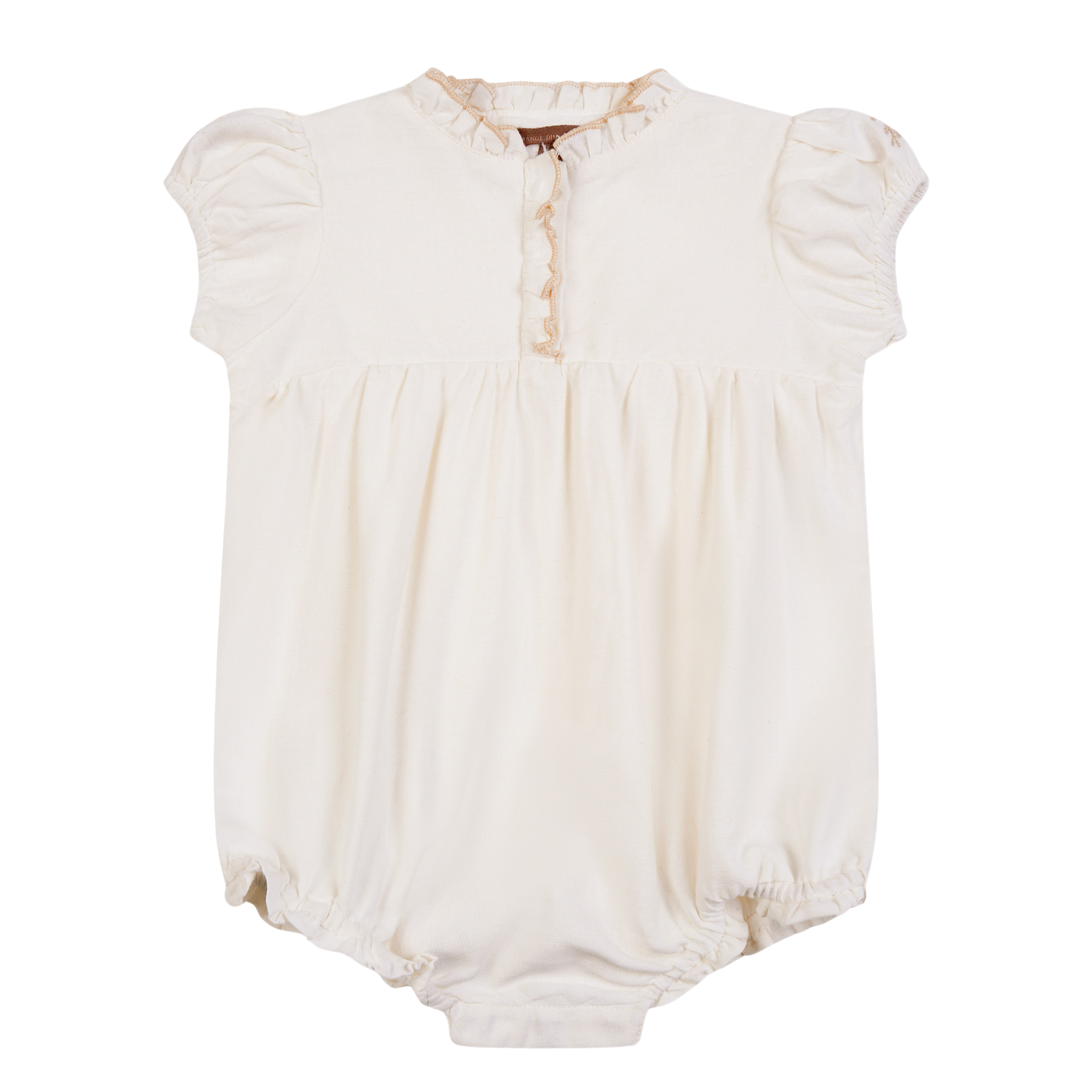 Orange Dimanche Off-White Linen Romper With Embroidery