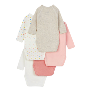 Petit Bateau - Baby Long Sleeve Crossover Bodysuit Organic Cotton Pack of 5