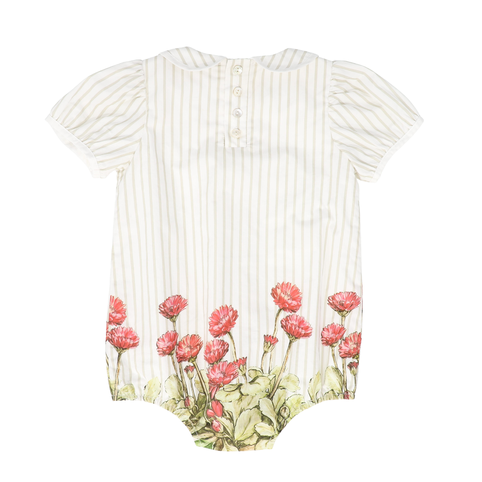 Striped Floral Collar Romper - White/Tan