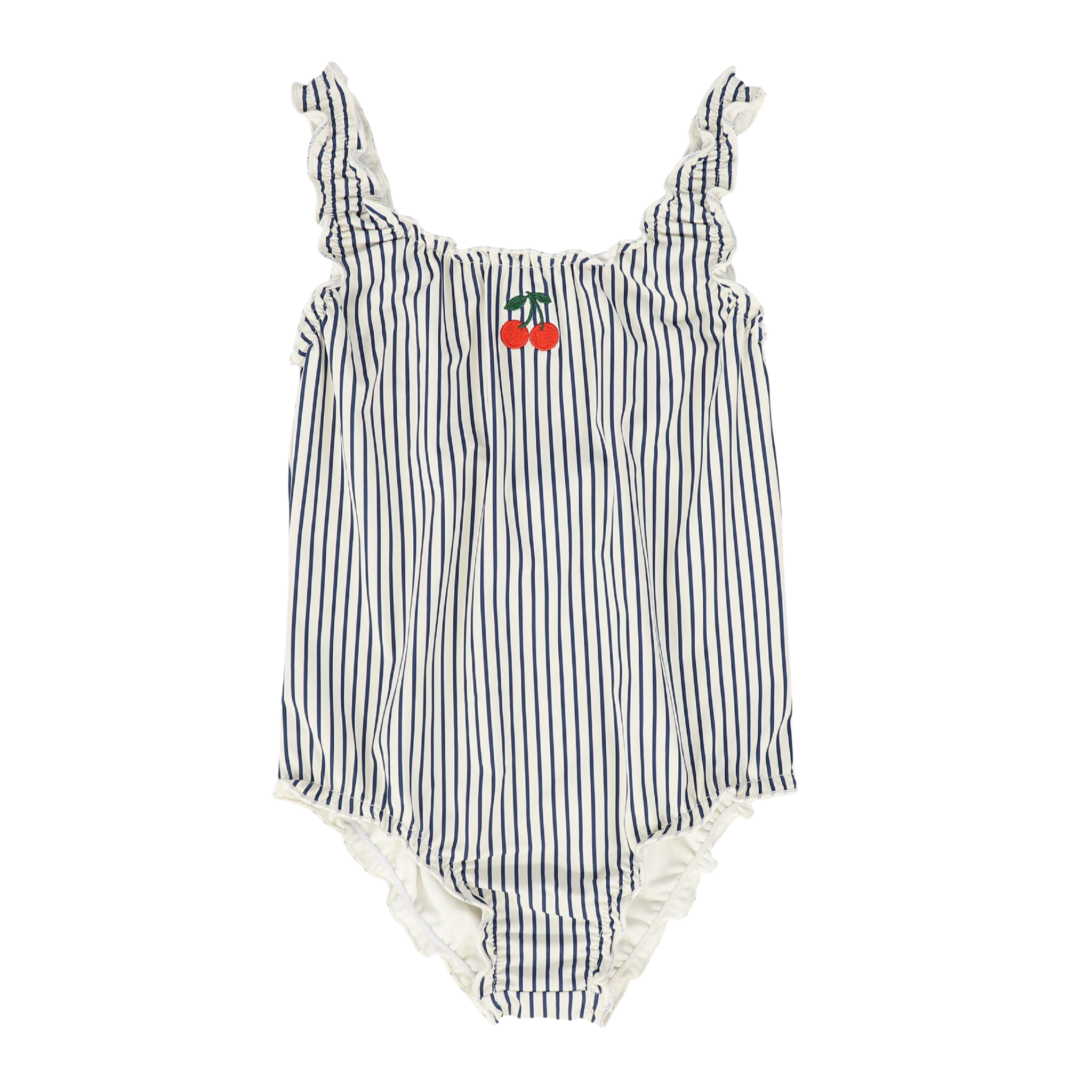 Girls’ Gathered Stripe Swimsuit – White & Blue One-Piece Swimwear