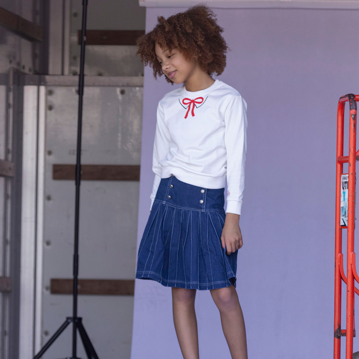 Mini Nod - Pleated Skirt Navy Blue Wash Denim