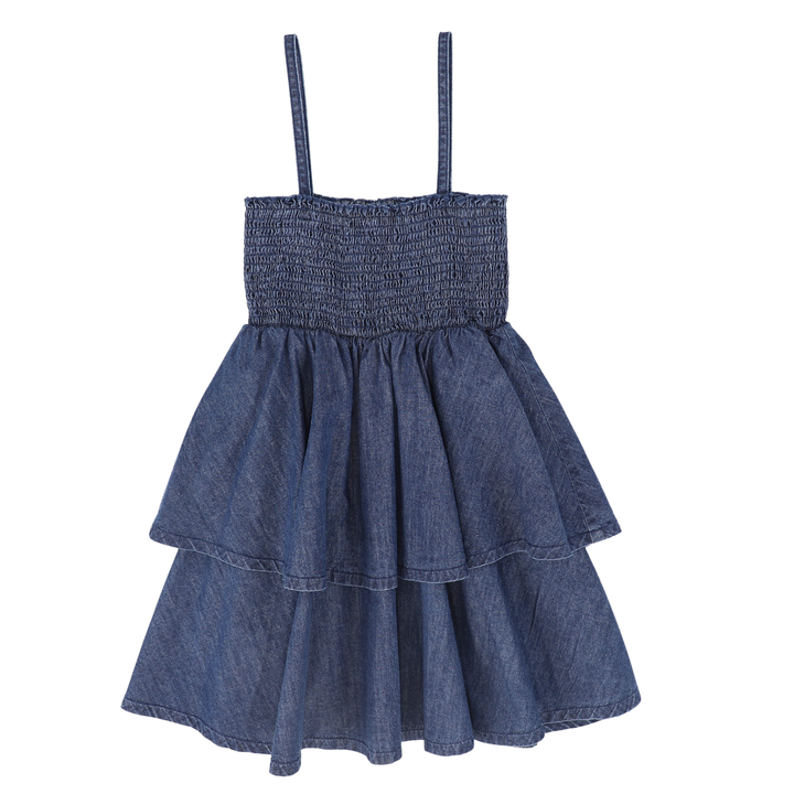 Smocked Denim Tiered Skirt for Girls - Classic Denim Style