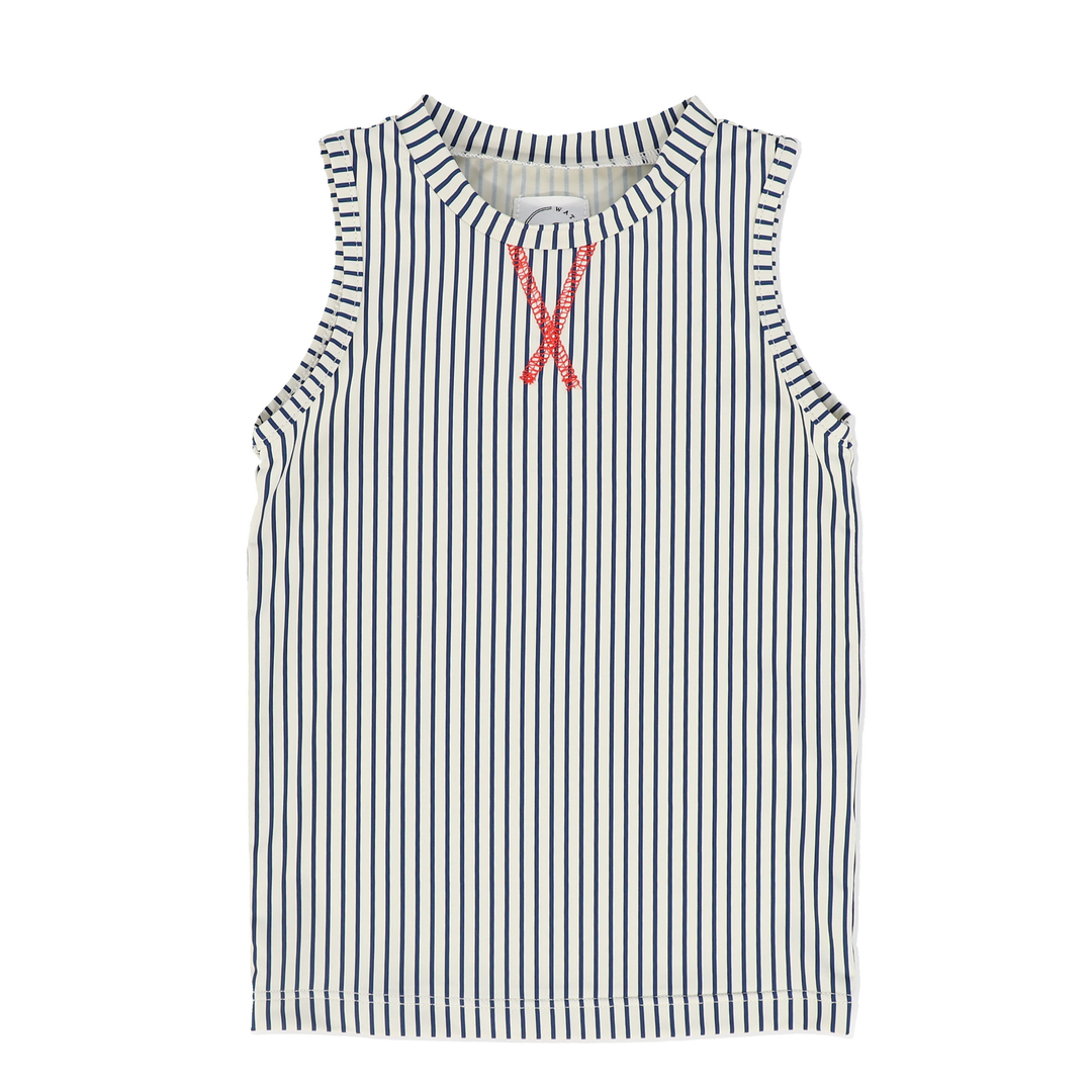 Boys’ Thin Striped Tank Set – White &amp; Blue Summer Two-Piece
