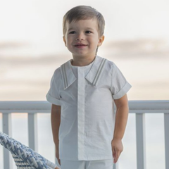 Boys Sailor Collar Outfit Set – Cotton 2-Piece Toddler Outfit for Shabbos & Events