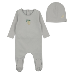 Bee & Dee Fortress Bead Applique Footie and Beanie Set Modern Grey Newborn Toddler Outfit