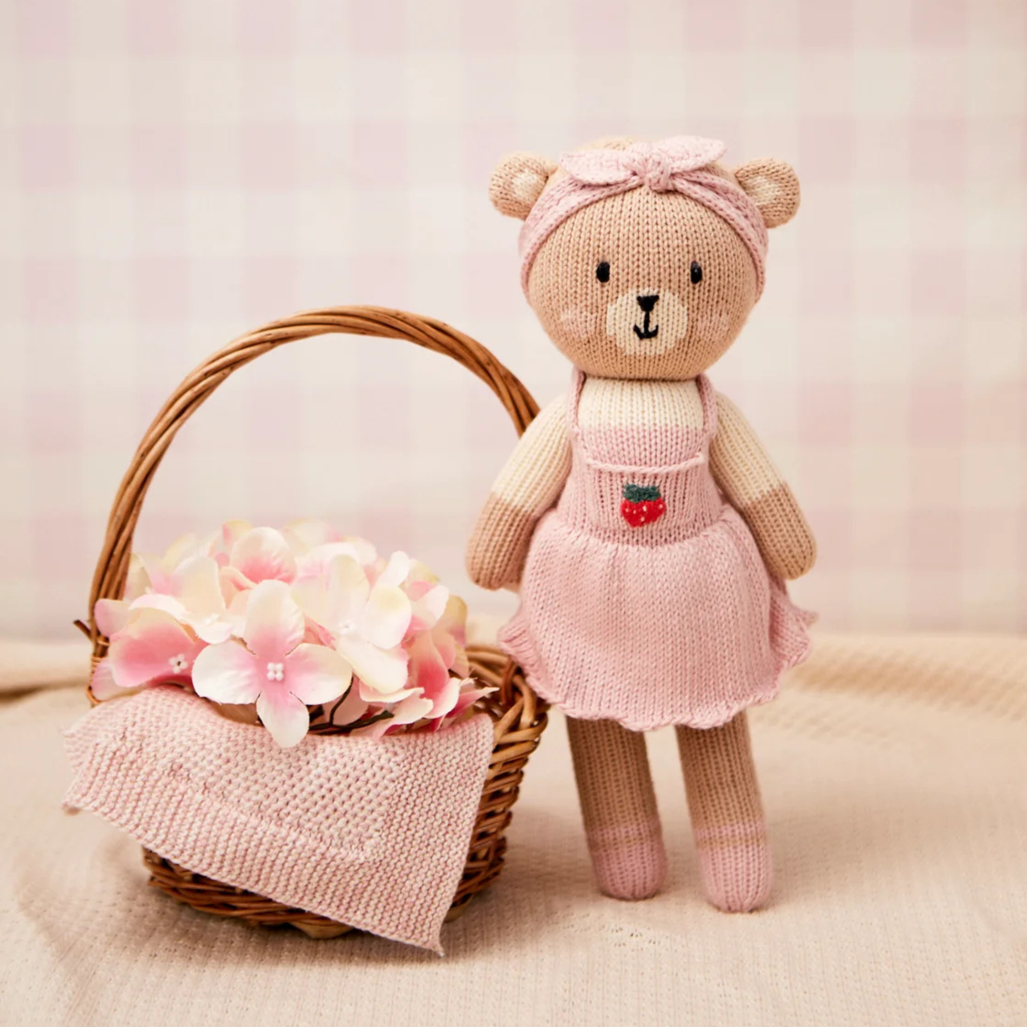 Tuntun - Emma The Bear With Strawberry 11" Pink & Natural