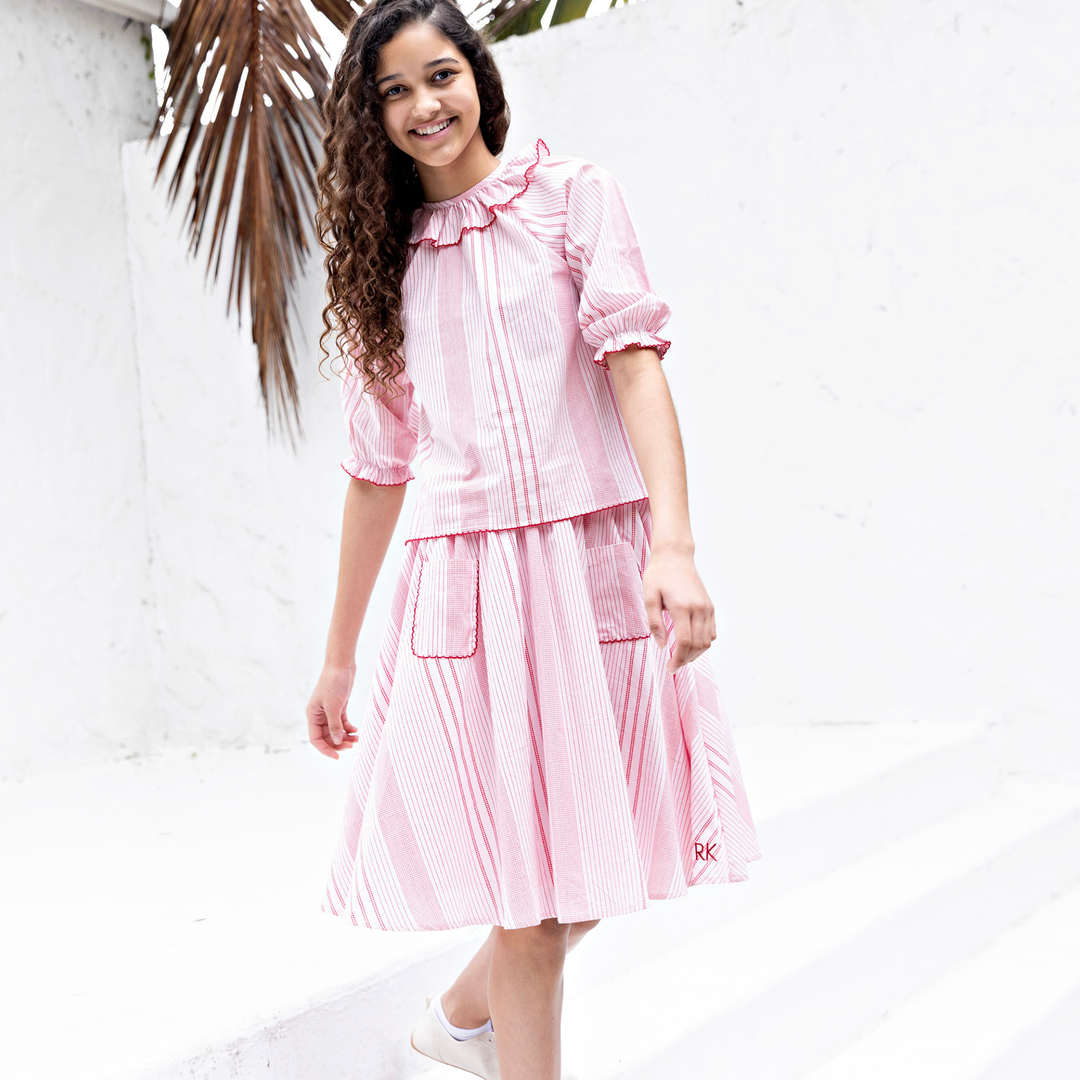 Rosie Cotton Printed Blouse + Skirt Set