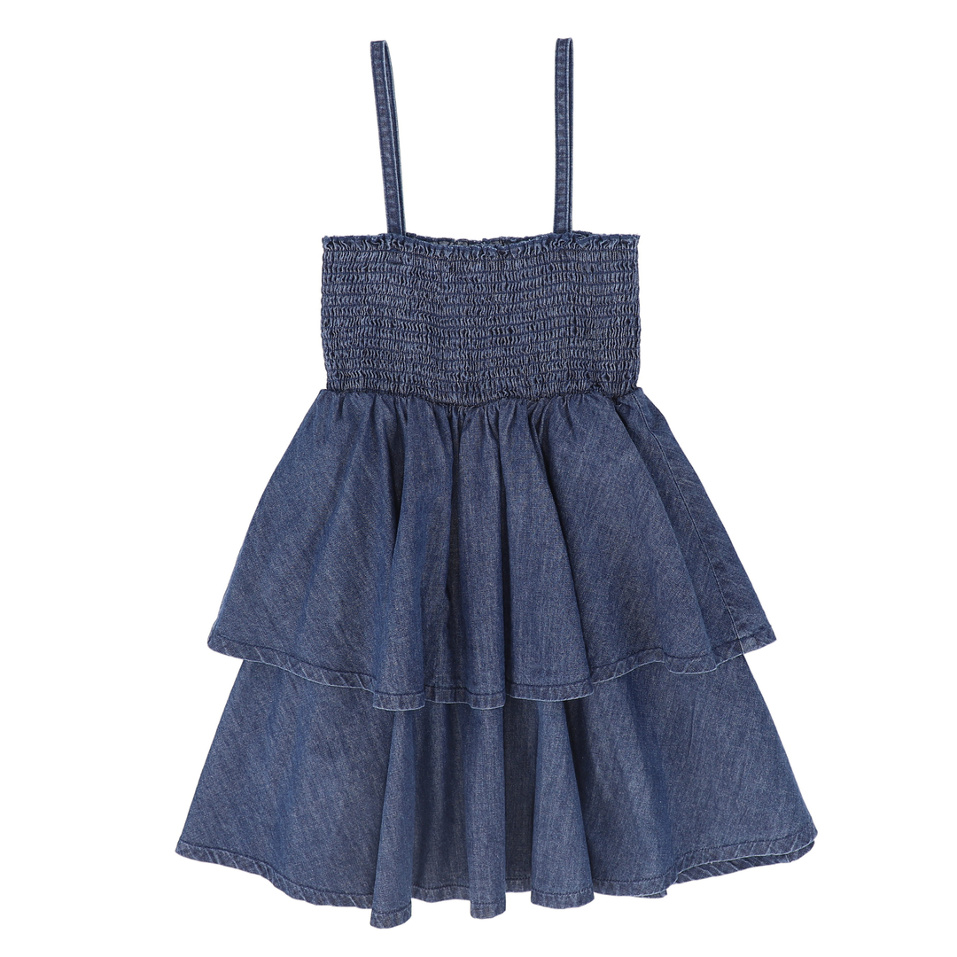 Smocked Denim Tiered Skirt for Girls - Classic Denim Style