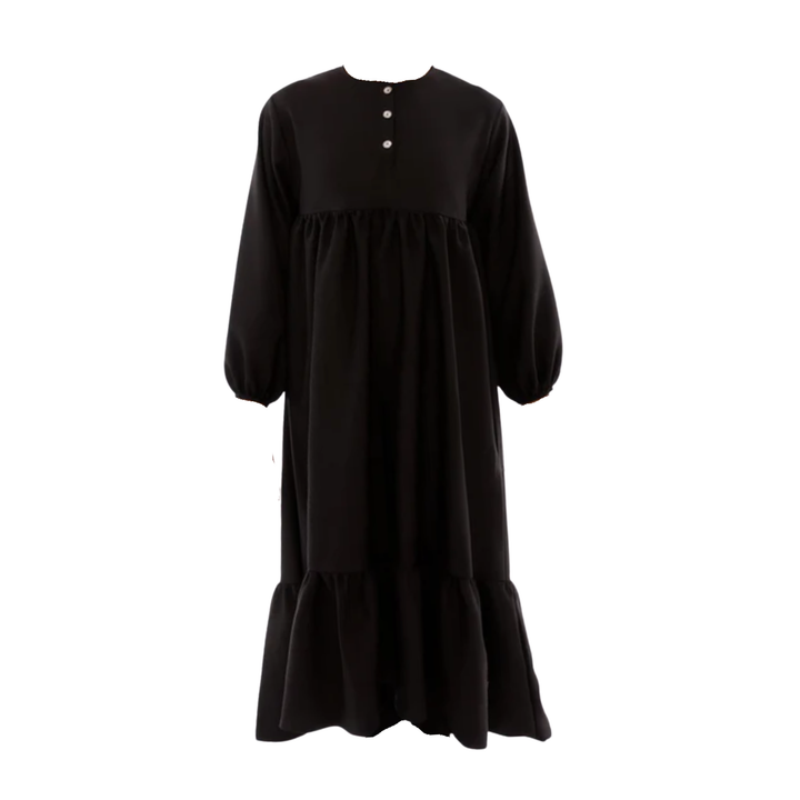 Retro Kid Black Mae Maxi Dress – Removable Knit Collar