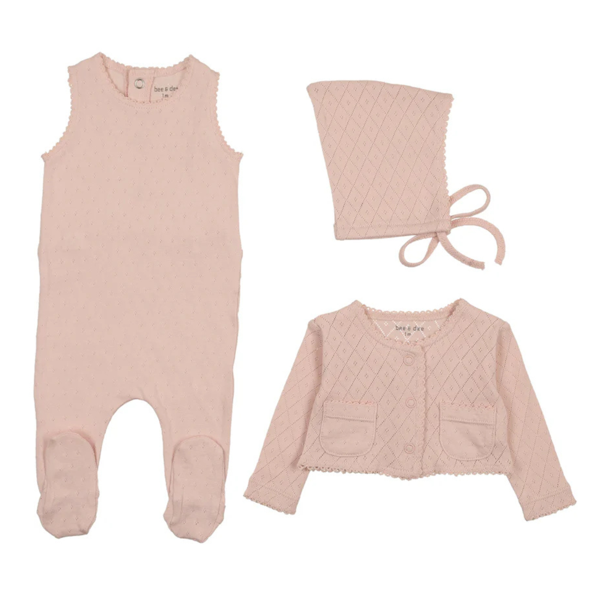 Bee & Dee Champagne Pink Double Diamond Outfit Geometric Textured Blush Pink Boutique Newborn Toddler Clothing